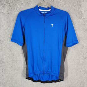 OneTen Mens Size Medium Blue & Gray Cycling Jersey Full Zip Short Sleeve‎